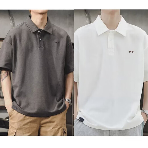 Camisa de solapa japonesa de UKUHPK Camisa de algodón de manga corta de manga corta y versátil Tendencia de cuello suelto G691 Black + Gray M [sugerido 90-110Jin [Jin iguala 0.5 kg]]]