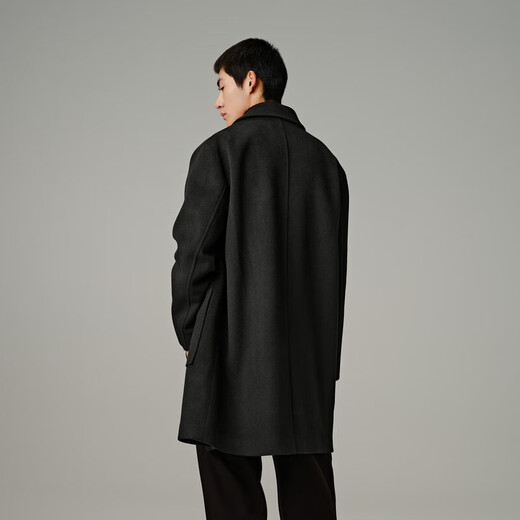 PEACEBIRD Men's Warm Wool Jacket Casual Leather Pocket Splicing Lapel Wool Coat Men's Trend Black 1 (Loose) 2XL