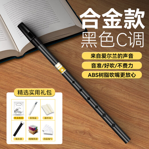 DBAO爱尔兰哨笛C调D调笛子初学儿童专业演奏高音直笛竖笛乐器小学生用 【DBAO合金款】黑色C调+赠品