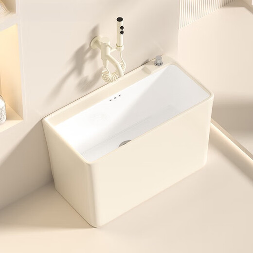 Jiumu (Jomoo) 2025 Nuevo balcón de la piscina del trazador de la capa de cerámica de cerámica de cerámica de cerámica de cerámica de cerámica rectangular Piscina de la piscina Fall 1049 Cream White + Sin grifo