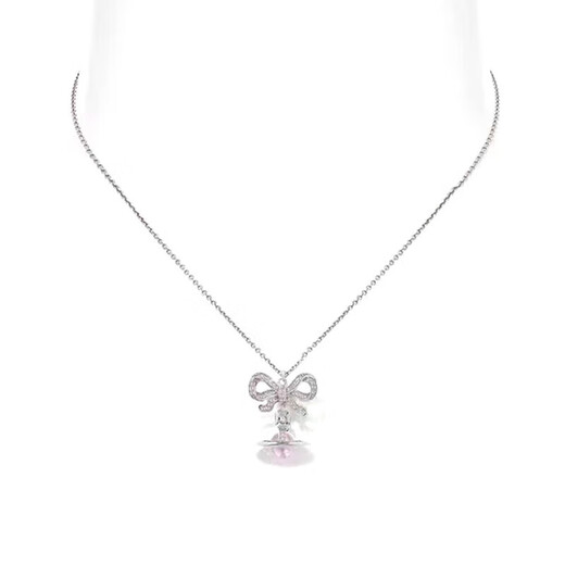 VVIENNE WESTLOCK British Purchasing Agent Western Queen Mother Authentic Saturn Necklace Octavie Diamond Bow Pendant Clavicle Chain Women Silver Pink