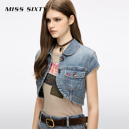 MISS SIXTY【Bella Hadid同款】2025秋季新款牛仔外套女盖袖短款 中蓝 M