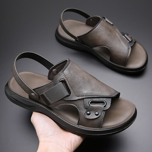Spinnenprinzen Sandalen Herren 2025 Neue Sommer-Männerschuhe echte Leder lässig Outdoor Beachschuhe Nicht rutschende Dual-Purpose-Sandalen Lederschuhe 9923 Black 40