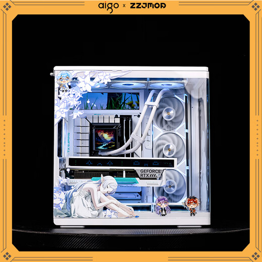 爱国者（aigo）星璨辰动漫主题定制机箱曲面玻璃海景房副屏屏显游戏电竞台式电脑主机箱EATX左右分仓双360 HD9.2寸高清屏【白色】