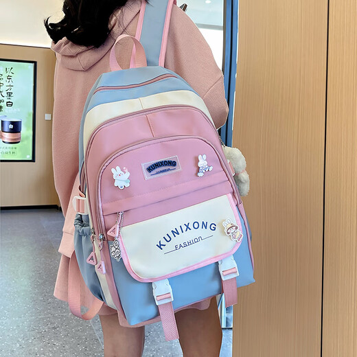 新款单肩包书包初中女高中背包大容量双肩包小学生大学生电脑背包 蓝色单肩包 均码（不含挂件）