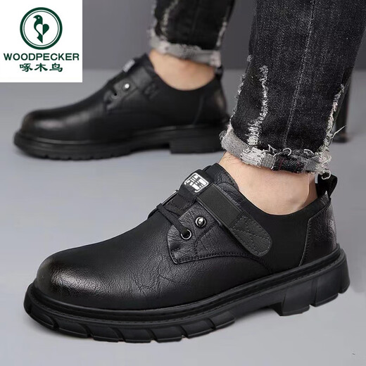 
Woodpecker men's shoes new summer and autumn breathable British style work shoes men's real soft leather thick sole non-slip driving wedding casual leather shoes [9908-casual leather shoes]-Black 44