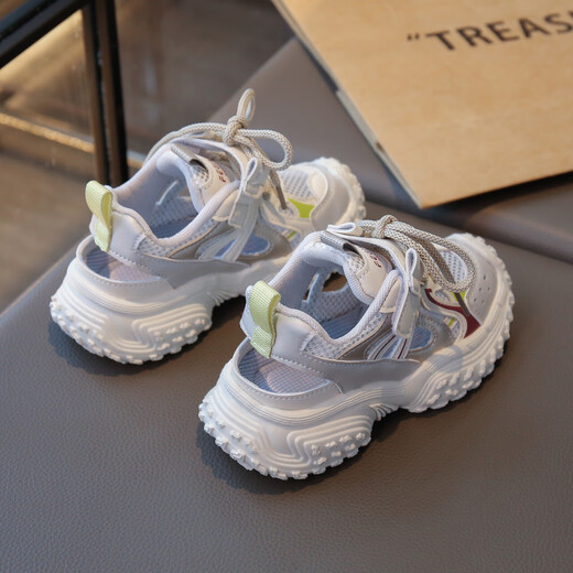 Changxiang Huili Sportsandalen für Jungen und Mädchen, 2025, Sommer, neu, hohl, einzelnes Mesh, leicht, atmungsaktiv, für Kinder, Mesh, Herren, cremefarben, Beibeixin&6629, 34 Größe, Innenlänge ca. 20,7