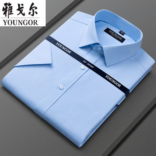 雅戈尔旗舰官方店短袖衬衫男中年高端休闲商务职业免烫有口袋白衬衣透气 DX6636【蓝白细纹】 41 【建议145-160斤】