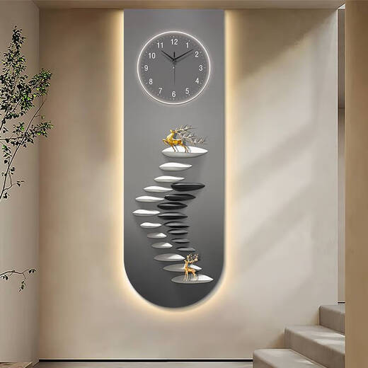 咏幻步步高升U型精雕玄关装饰画麋鹿好寓意暖光背景壁灯画 X4877 70*210UV精雕++暖光灯画
