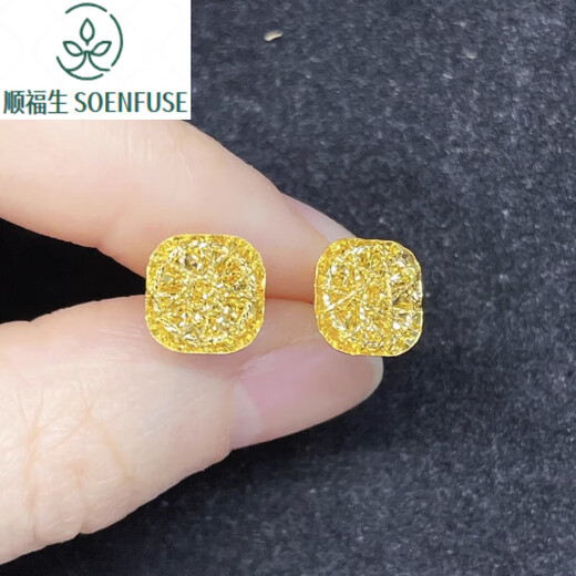 Shunfusheng SOENFUSE new sparkling sugar cube earrings gold brushed flower earrings 999 gold fashionable earrings for your girlfriend brushed small sugar cube earrings (large style)