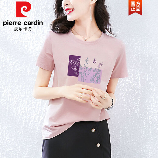 皮尔卡丹（pierre cardin）棉短袖t恤女装宽松韩版粉色半袖体恤衫夏装2025年新款夏季上衣时 Z-4050灰粉+Z-6172浅紫 M (建议80-105斤)