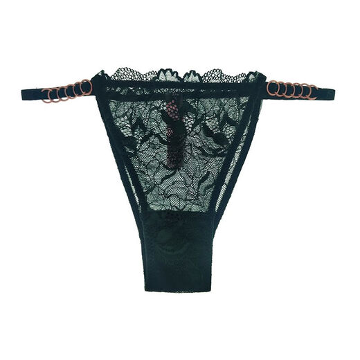 Sexy underwear for women, lace hollow low-waist briefs with straps, cotton crotch, hot thong, thin T-pants, M white