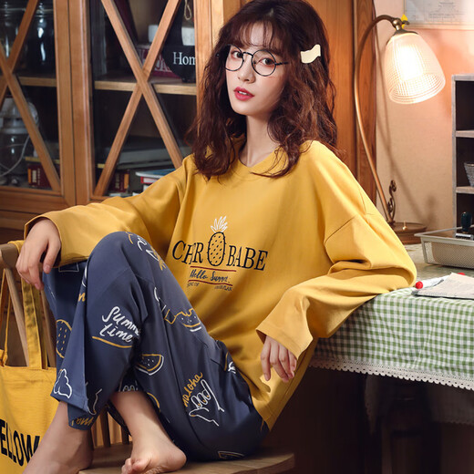 Yalu Pyjamas Frauen Frühlings- und Herbst Pure Cotton Long Sleeve Herbst Herbst Koreanische Version 2025 Neues Student Home Clothing Set OY679G M (geeignet für Gewicht 80-100 Jin [Jin Equals Equals 0,5 kg])