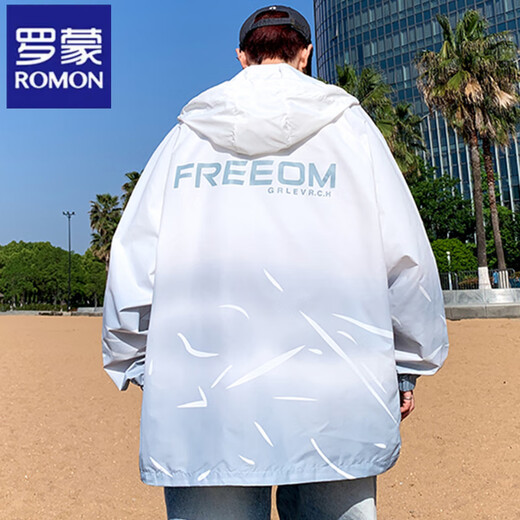 Ropa de protección solar con capucha de Romon para hombres 2025 Nuevo gradiente Ligera de verano Adolescente estudiante Estudiante Estudia de protección para solar ropa 6623 verde M alrededor de 90-100 Jin [Jin equivale a 0.5 kg] se puede usar
