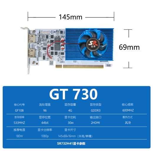 COLECCIÓN SANGRUI CARIDA DE CARJETA DE Cuchillo de media altura NUEVA GTX1060/1050TI/1650/1030/RX550 Control industrial de servidor Mini Case Ops Tarjeta de gráficos de computadora GT730 4G D3 Pantalla única 1080p 2HDMI