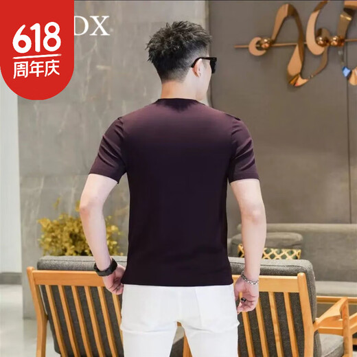 MODX针织冰麻短袖T恤男士新款轻奢冰丝时尚半袖体恤休闲品质男装 9902绿色 M _【90-115斤】