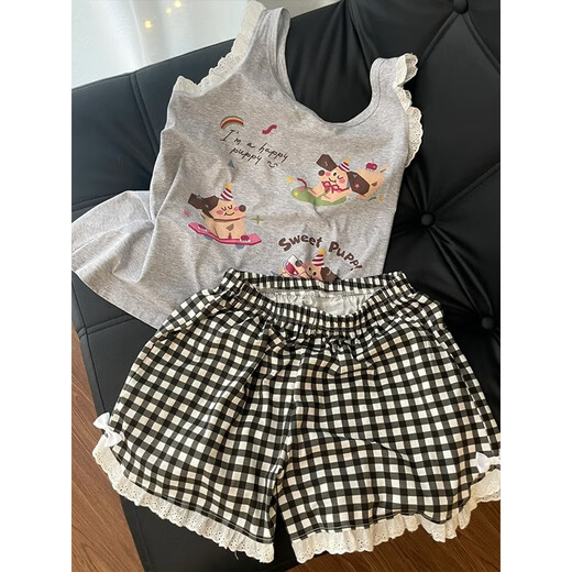 Miao Dessert Hund Pyjamas für Frauen im Sommer modal ärmellose sexy Schlinge Weste mit Brustpolster Sommer-Heimkleidung Zwei-teiliger Dachshund Hund L.