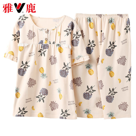 Pajamas de mère d'âge moyen Yalu haut de gamme pour les femmes en été mince coton pur à manches courtes en deux pièces de l'âge moyen et âgée plus taille de maison chameau lm6626 [style cardigan] 3xl [160-180jin [Jin est égal à 0,5 kg]]]