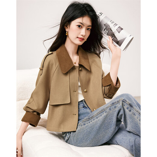 Xinfei Yu Xinfei Yu early autumn lapel short jacket for women 2025 autumn new fashion splicing design jacket top M
