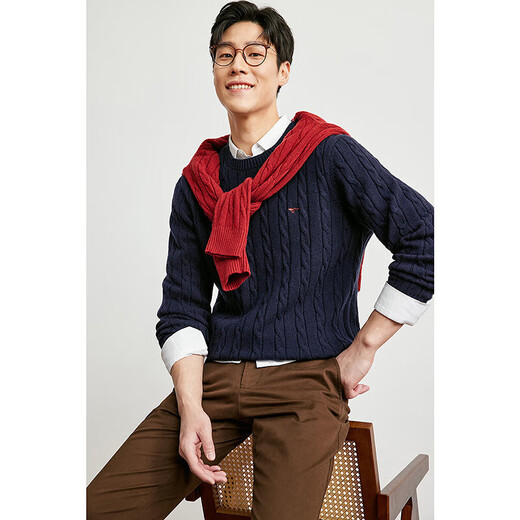 Septwolves woolen sweater men's winter new round neck button-down thick sweater multi-color optional versatile men's top sweater 101 (navy blue) XL 175/92A