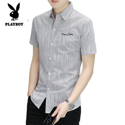 
Playboy (PLAYBOY) summer short-sleeved shirt men's Korean style slim-fit trendy handsome half-sleeved shirt top casual business men's shirt 826 blue M (recommended 90-100 Jin [Jin equals 0.5 kg])
