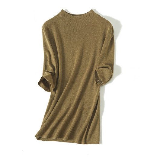 Primavera NUEVA 2025 Camisa de jarra redonda de cuello redondo de moda para la camisa base de punto delgado de la mujer Camisa de la base de punto de punto Slim Media manga interna 11150 Modelo delgado Tamaño igual