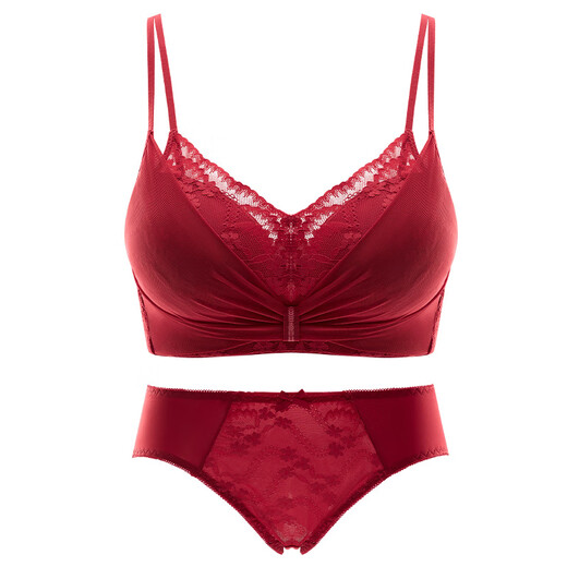 Triumph (Triumph) red underwear set for women with small breasts, push-up, wedding bride, sexy lace bra panties 2025 new style, red - suit 80B 36 (Koi animal year)