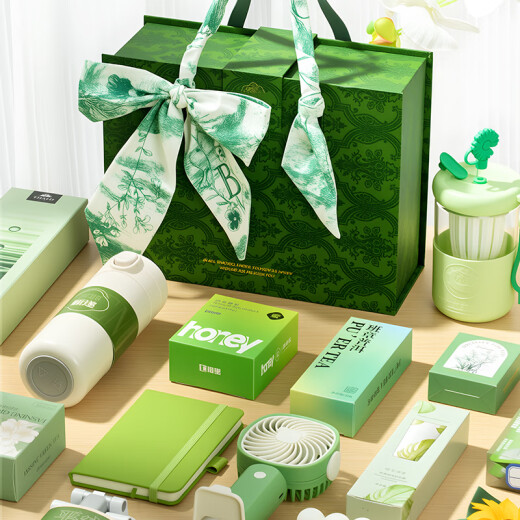 Souvenir gift box Bridesmaids and groomsmen’s gifts for summer employees business company welfare group building gift customization [everything goes well] Green camellia gift box 1