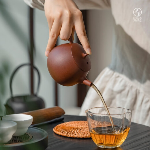 Wanqiantang (Edenus) purple clay teapot, handmade Yixing purple clay teapot, high-end Kung Fu tea set 225ml, a harmonious atmosphere