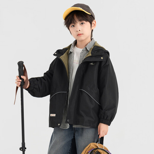 Duojia Waterproof Thin Velvet Soft Shell Jacket Boys' Jacket 2025 Spring and Autumn Children's Warm Mountaineering Clothing Medium and Large Children's Tops