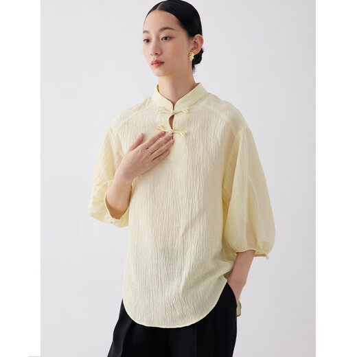 Fhhuabd nouveau haut de style chinois pour femmes 2025 Summer de la niche de créneau mince en lin shirt de col en stand 12187l Spot beige instant