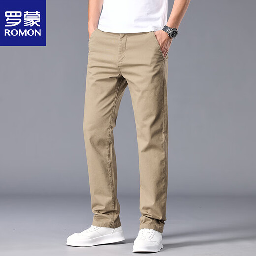 Romon 2025 Neue semi-elastische Taille Casual Hosen für Männer mittlere vielseitige, einfache, glatte elastische Baumwollhosen Frühling und Sommer hellgrau 6621 36