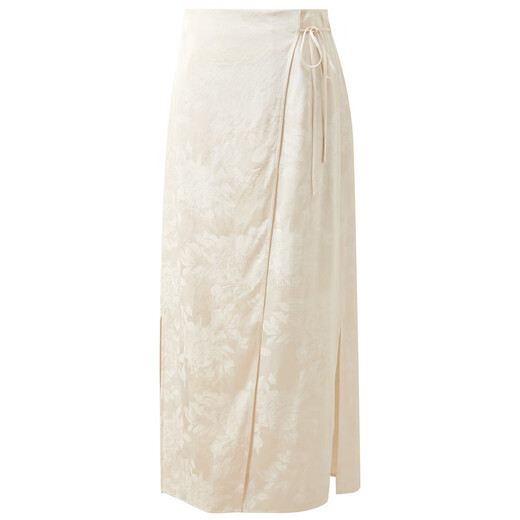 Three Color [Yuying Streamlight] 2025 Summer New Chinese Slit Satin Skirt Long Skirt Cool C Beige S