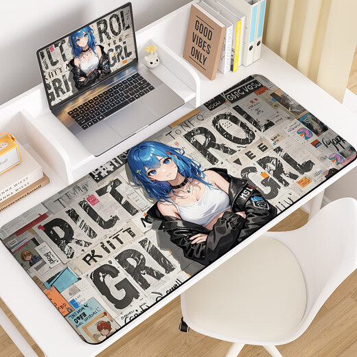 Juyingfeng großes Mauspad, Büro, Spiel, E-Sport, FPS, glatte Matte, zweidimensional, Anime, hoch aussehende Jungen und Mädchen, High-End-Desktop-Matte, 800 x 300 x 2 mm, Zeitungsmädchen