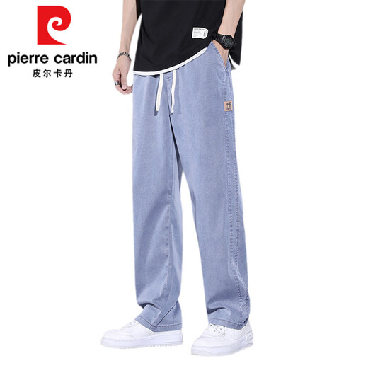 
Pierre cardin Tennis Jeans Men's Summer Straight Loose Wide Legs Ground-Sports Ice Silk Casual Long Pants 1048 Black M (Size 28-29)