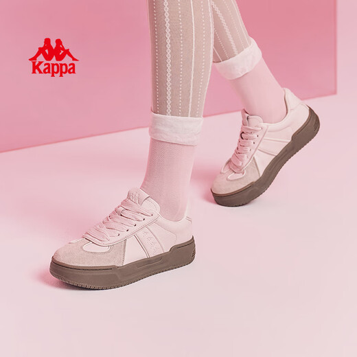 KAPPA women's shoes thick soles German training shoes for women 2025 autumn new pink versatile board shoes for women casual sneakers for women milk tea powder single layer 36 (225mm)