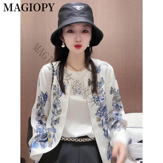 Magiopy International Luxury High-End Brand High-End Exquisite Casual Fashion Traje para mujeres 2025 Chaqueta de estilo retro de primavera en top blanco + pantalones cortos negros S (100 Jin [Jin equivale a 0.5 kg])