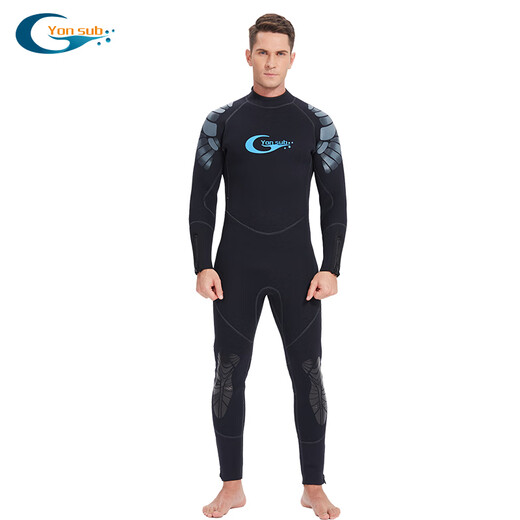 Swimming speed (Yon sub) new product deep diving suit frogman 5MM semi-dry long-sleeved one-piece warm and cold-proof jellyfish suit for men and women black S _50kg