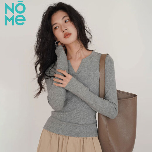 NOMEv collar long-sleeved spring inner layering shirt slim and versatile top dark gray M 95-105Jin Jin equals 0.5 kg