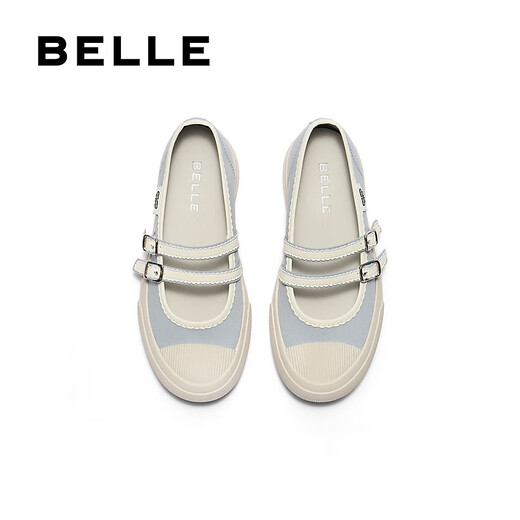 百丽（Belle）轻便薄底休闲玛丽珍鞋女2025秋新双条带舒适帆布鞋B2674CQ5 蓝色 37 (235mm)