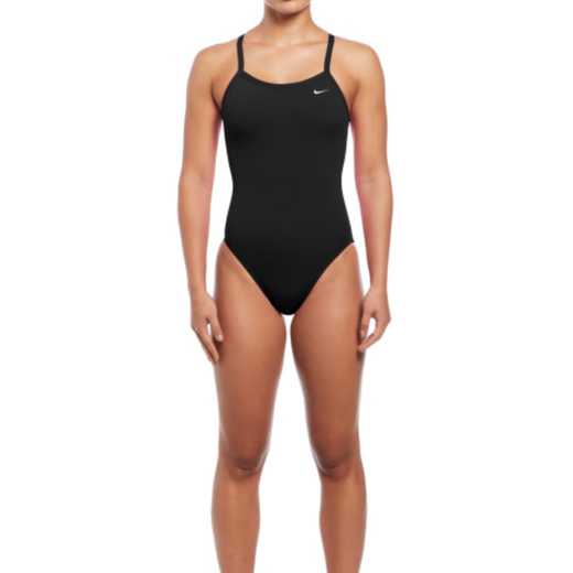 Nike (NIKE) Hydrastrong neuer bestickter, hochgeschnittener, einteiliger Badeanzug für Profi-Rennsport, einfarbig, Sport-Racer-Rücken, chlorbeständiger Badeanzug 001, Schwarz, XXS /24