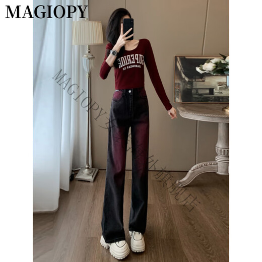 Magiopy International Luxury High-End Brand Hong Kong Style Fashion Fashion Traje para mujeres 2025 Spring Slim Fit Short Camiseta de manga larga Tendencia Top + Pantalones XL (121-130Jin [Jin equivale a 0.5 kg])