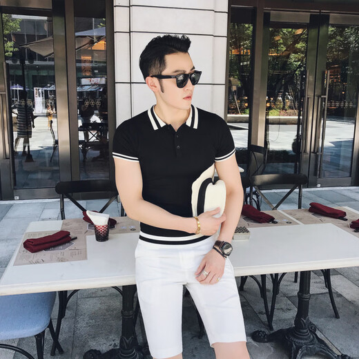 LA海澜之家同款2025夏季polo衫男短袖t恤翻领潮流保罗修身韩版针织 9758蓝色 M