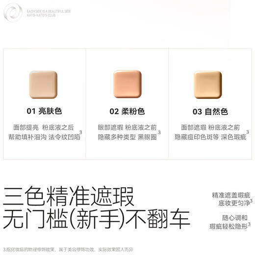 KATO-KATO Three Color Concealer Concealer Palette Covers Dark Circles, Acne Marks, Spots and Nasal Lines Birthday Gift for Women Recommended N01 Cream Cheese 3 Colors-Natural Color