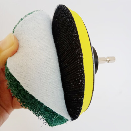 LISM 4-inch flocked electric scouring pad self-adhesive round polishing piece electric drill cleaning tile polishing rust removal polishing tool green 180 mesh thick 10 pieces + suction cup + hexagonal rod 4 inches diameter 100 mm