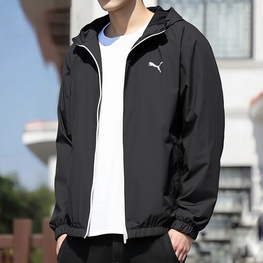 Puma (PUMA) official jacket men 25 summer new style breathable fast dry ice silk woven windproof trend sports and casual jacket men [main recommendation] Summer thin style/inner lining/classic black woven hooded XL /185/104A