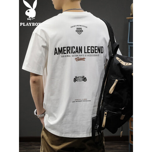 Playboy; PLAYBOY2025 white new short-sleeved T-shirt for men loose fashion brand summer pure cotton half-sleeved American ins heavy men's T-shirt HST1518 white 3XL weight 180-200Jin [Jin equals 0.5 kg]
