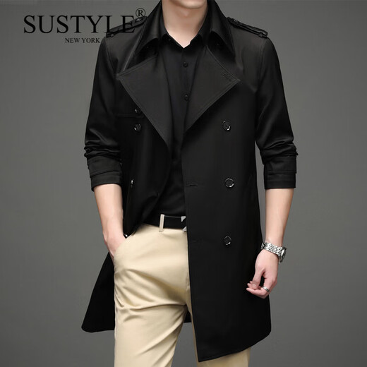 SUSTYLE luxury high-end brand high-end 2025 autumn new men's coat lapel for young and middle-aged people medium and long solid color windbreaker black M 170