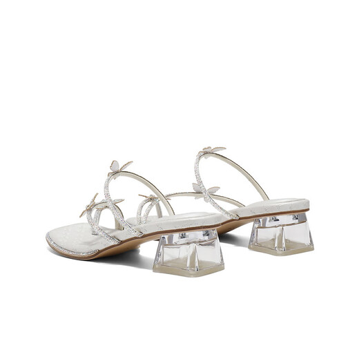 Belle rhinestone flip-flops for women 25 Xia Xin shopping mall same style increasing slippers D6E1DBT5 silver (thick heel) 37