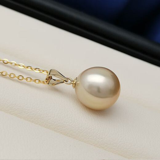 Handi skin white champagne gold 18K gold simple South Sea gold bead pearl pendant single drop-shaped seawater necklace